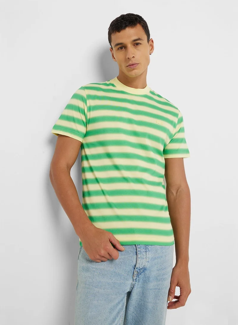 LACOSTE Striped Logo Graphic Crew Neck Short Sleeve T-Shirt